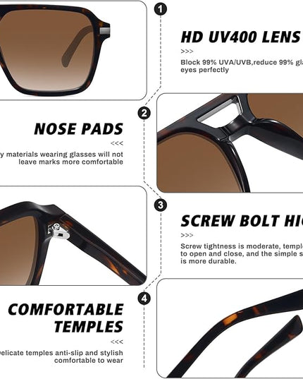 Retro Aviator Sunglasses for Women Men Trendy Classic Square 70s 80s 90s Vintage Shades Double Bridge Aviators FZN813