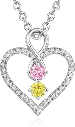 LOUISA SECRET Infinity Double Birthstone Necklace, 925 Sterling Silver Tiny Pendant Heart Necklace for Women Wife Her, Best Jewelry Gift Heart Jewelry Meaningful Gift for Valentine's Day, Christmas, Birthday Anniversary