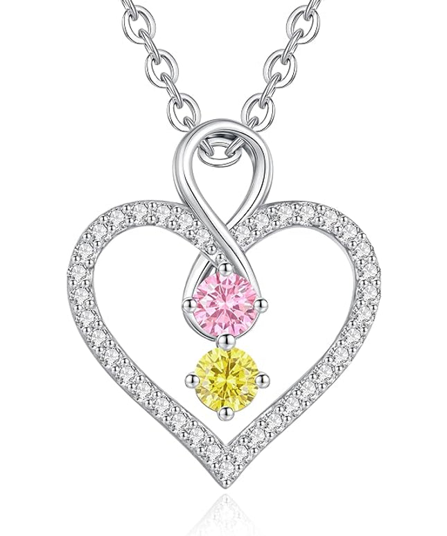 LOUISA SECRET Infinity Double Birthstone Necklace, 925 Sterling Silver Tiny Pendant Heart Necklace for Women Wife Her, Best Jewelry Gift Heart Jewelry Meaningful Gift for Valentine's Day, Christmas, Birthday Anniversary