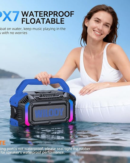 Wilody Speakers Bluetooth Wireless, 100W Loud Outdoor Speaker with Bass, IPX7 Waterproof Floatable, 20H Playtime, Wireless Charge, TWS, RGB Light, Portable Speaker for Work, Garage, Outdoor (Blue)