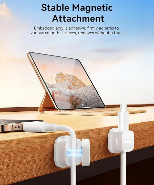 30 Pack Cable Management Cord Organizer,Magnetic Cable Clips-1s Lock,Rocoren Desk Adhesive Cord Cable Clip Wire Holder Keeper for Phone Charger Wire,Nightstand,Car,Office,Desktop Accessory,White