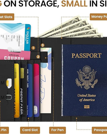 Passport Holder for Travel Essentials, RFID Blocking Leather Cover Wallet with Magnetic Closure, Aesthetic & Cute Passport Book Case for Women and Men - Starry Garden