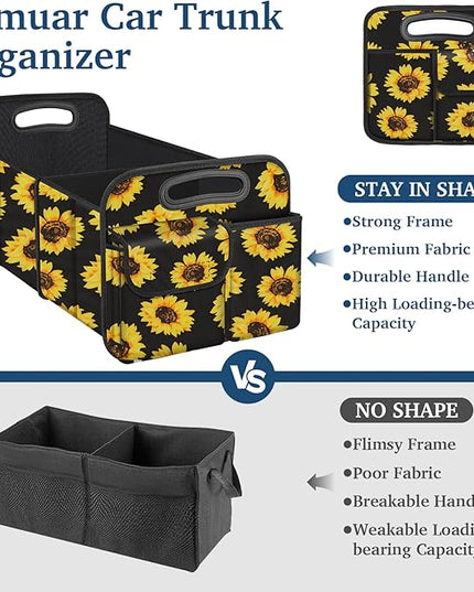 Femuar Car Trunk Organizer, Car Storage Organizer with Large Capacity Waterproof Collapsible Trunk Organizer for Car Suv/Jeep/Sedan (Sunflower, Standard)