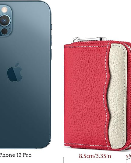 Linno RFID 20 Slots Credit Card Holder Genuine Leather Small Wallet for Women or Men with Zipper
