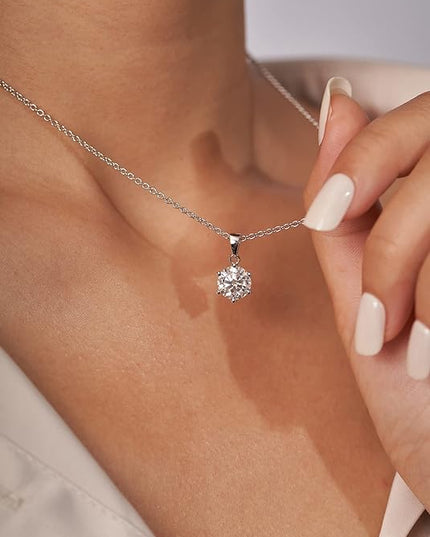 IMOLOVE Moissanite Solitaire Pendant Necklaces for Women Sterling Silver with 18K White Gold Plated 1-3 Carat D Color VVS1 Clarity Mossanite Jewelry for Women