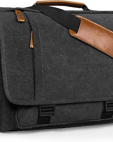 ESTARER Messenger Bag 17-17.3 Inch, Men's Computer Satchel Water-resistant Canvas, Teacher Laptop Briefcase for Work Office College, Dark Grey