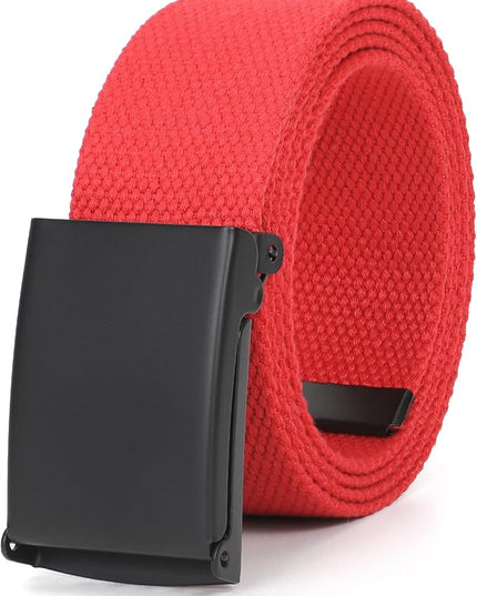 WHIPPY Canvas Web Belt Flip-Top Solid Black Military Buckle Fully Adjustable Mens Webbing Belts Cut To Fit