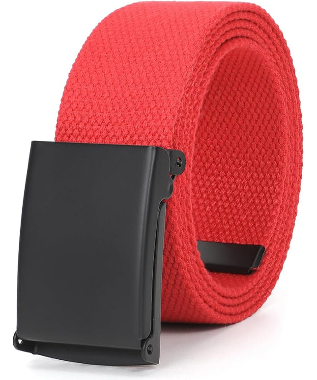 WHIPPY Canvas Web Belt Flip-Top Solid Black Military Buckle Fully Adjustable Mens Webbing Belts Cut To Fit