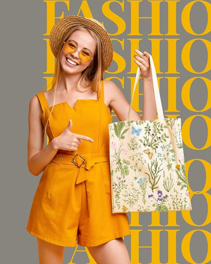 AUSVKAI Canvas Tote Bag Aesthetic for Women, Cute Reusable Cloth Cotton Bags for College Shopping Beach Grocery Trendy Gifts
