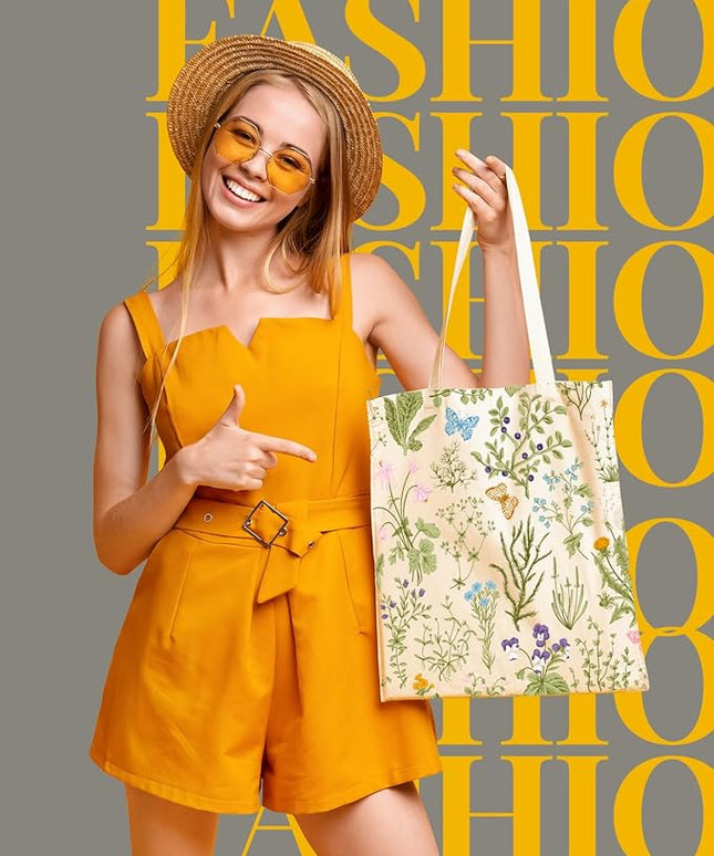 AUSVKAI Canvas Tote Bag Aesthetic for Women, Cute Reusable Cloth Cotton Bags for College Shopping Beach Grocery Trendy Gifts
