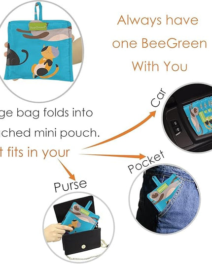 BeeGreen Animals Lover Gifts for Women Animals Reusable Grocery Bags Shopping Bags Bulk 6 Pack 50LBS X-Large Foldable Hedehog Cats Dogs Frog
