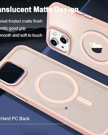 Hython Case for iPhone 15 Case Magnetic Translucent Matte Phone Cases 6.1" [Compatible with MagSafe] Thin Slim Fit Shockproof Bumper Hard Protective Cover for Women Men Girls, Frosted Pink