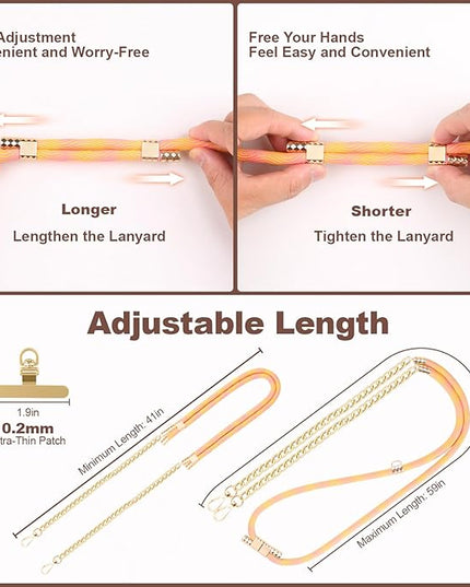 Crossbody Phone Lanyard, Adjustable Multicolor Braided Phone Strap and Phone Chain Strap Combination, Sturdy Metal Buckle and 360° Rotatable Phone Tether Tab,Yellow Pink