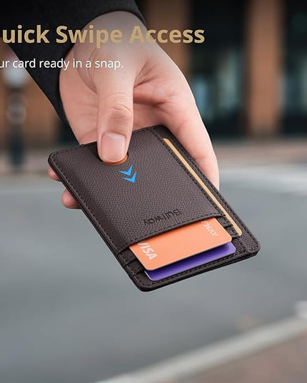 Buffway Slim Minimalist Front Pocket RFID Blocking Leather Wallets for Men and Women - Galaxy Coffee