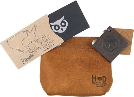 Hide & Drink, Leather Double Snap Pouch, Coin Purse, Cash & Card Holder, Cable Organizer, Makeup, Handmade Includes 101 Year Warranty (Single Malt Mahogany)