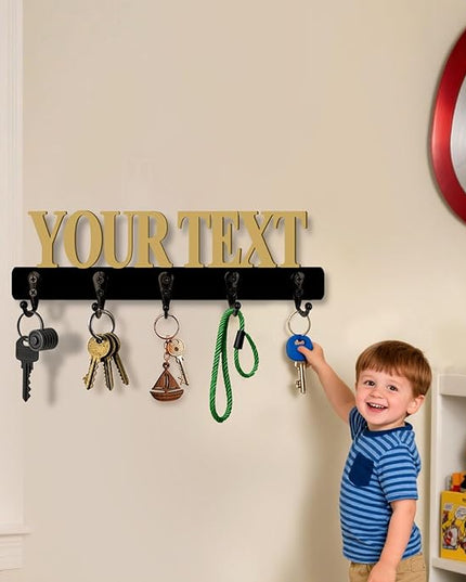 HSAEANZL Personalization Custom Text Wooden Wall Key Holder with Hooks,8-16 Inch,Housewarming Gift'S for New House Owners,Key Holder for Wall Decorative