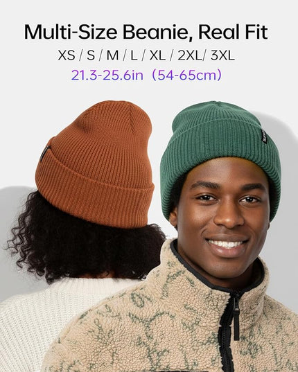 Zylioo Oversize Beanie Hats, XXL Big Size Ribbed Knit Cuffed Winter Hat for Cold Weather, Warm Skull Watch Cap