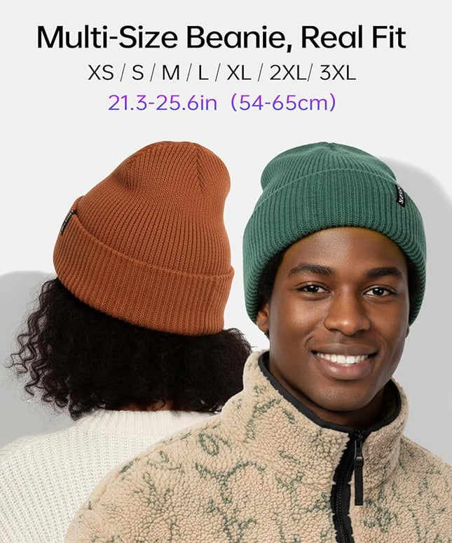 Zylioo Oversize Beanie Hats, XXL Big Size Ribbed Knit Cuffed Winter Hat for Cold Weather, Warm Skull Watch Cap