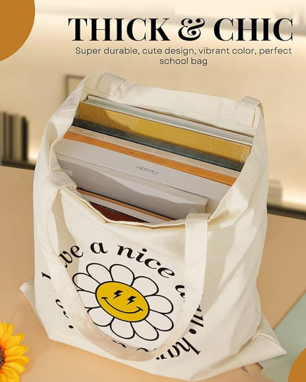 AUSVKAI Canvas Tote Bag Aesthetic for Women, Cute Reusable Cloth Cotton Bags for Shopping Beach Grocery