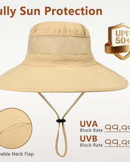 ZOORON Sun Hats for Men Women Fishing Hat with Neck Flap,UPF 50+ Sun Hat Waterproof Wide Brim Bucket Hats for Safari Hiking