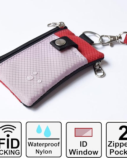 Minimalist RFID Blocking Small Wallet with ID Window,WaterResistant Zip Id Case Wallet with Lanyard Keychain for Cards,Cash,Travel,Women,Men