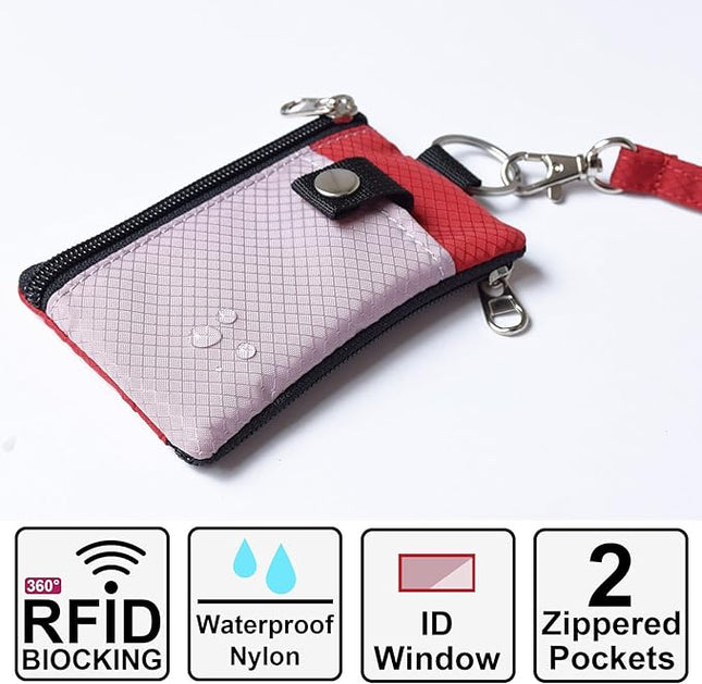 Minimalist RFID Blocking Small Wallet with ID Window,WaterResistant Zip Id Case Wallet with Lanyard Keychain for Cards,Cash,Travel,Women,Men