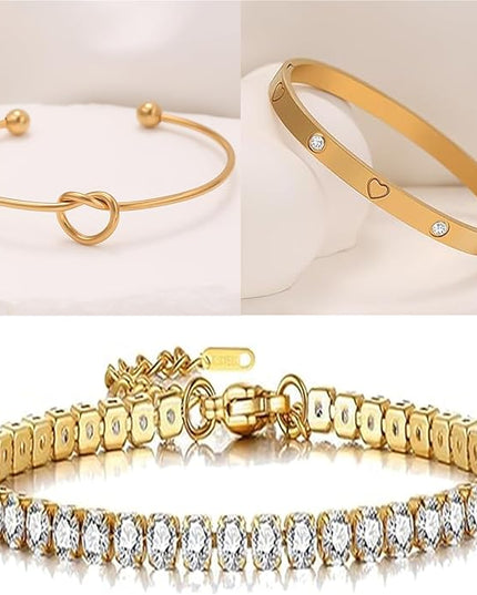 18 K Gold Plated Love Bangle Bracelet Stack Cuff Jewelry for Women Jewelry Set for Women Gift with Box
