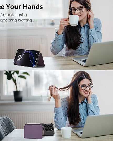TopMade for Magsafe Wallet, Strongest Magnetic Card Holder for iPhone 17/16/15/14/13/12 Series, Slim Magnetic Phone Wallet, RFID Blocking, Vegan Leather, Open ID Window, 4 Cards Holder, Purple