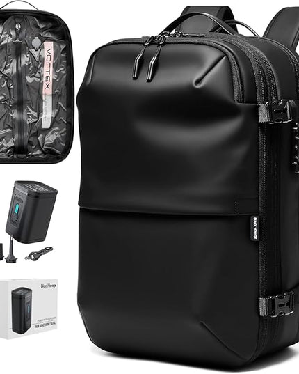 BlackVoyage Vortex Vacuum Seal Travel Backpack 60L Expandable Air Compression System Water Resistant TSA Lock Carry-On Suitcase Luggage Black AERO - Vacuum Pump Included