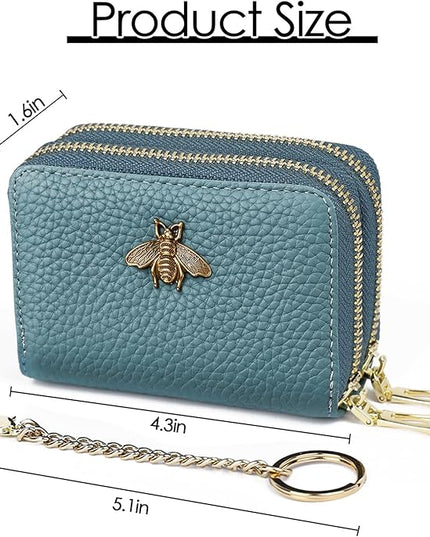 imeetu RFID Credit Card Holder, Small Leather Zipper Card Case Wallet for Women