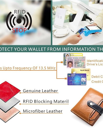 ANDOILT Wallets for Women Genuine Leather Small Bifold Wallet RFID Blocking Card Case Purse with ID Window Coin Pocket | Small, RFID Blocking, Card Case, Purse, with ID Window, Coin Pocket