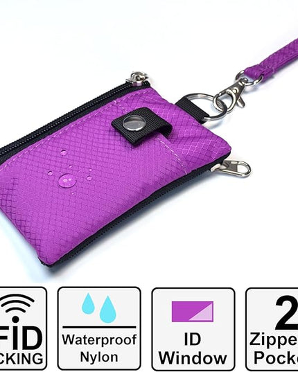 Minimalist RFID Blocking Small Wallet with ID Window,WaterResistant Zip Id Case Wallet with Lanyard Keychain for Cards,Cash,Travel,Women,Men