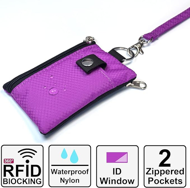 Minimalist RFID Blocking Small Wallet with ID Window,WaterResistant Zip Id Case Wallet with Lanyard Keychain for Cards,Cash,Travel,Women,Men