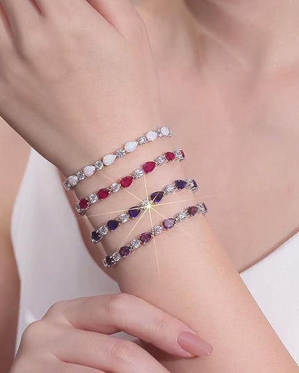 FANCIME Shine of Tears Birthstone Tennis bolo Bracelets Sterling Silver Tennis Bracelets Charm Fine Jewelry Birthday Gifts for Women Mom