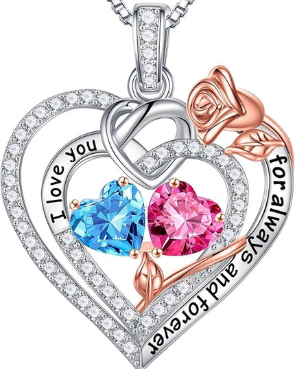 Iefil Christmas Gifts for Wife Women - 925 Sterling Silver Double Birthstone Necklace, Anniversary Birthday Gifts for Women, Jewelry Gift for Wife Girlfriend Mom Her