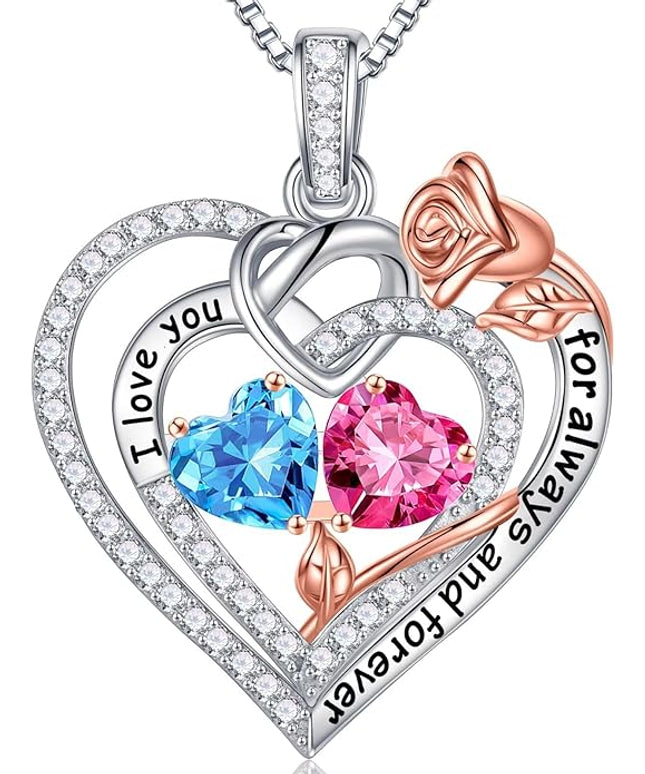 Iefil Christmas Gifts for Wife Women - 925 Sterling Silver Double Birthstone Necklace, Anniversary Birthday Gifts for Women, Jewelry Gift for Wife Girlfriend Mom Her