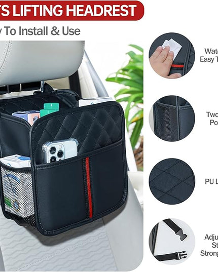 Car Seat Back Organizer with Storage Pockets, 2 Pack Multi Hanging Car Seat Organizer Backseat Car Organizer, Leather Backseat Car Organizer for Kids & Adults with Cup Holders Car Travel Accessories