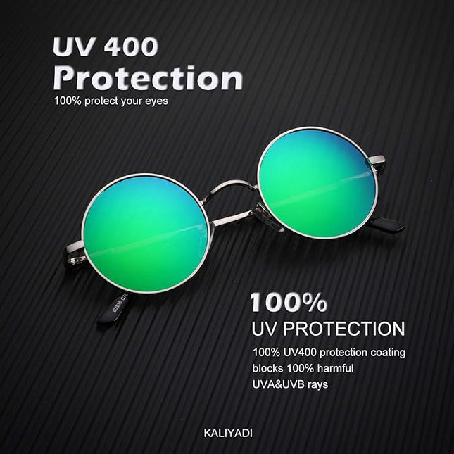 KALIYADI Round Polarized Sunglasses for Men Women Retro Metal Hippie Circle Style Sun Glasses UV Protection