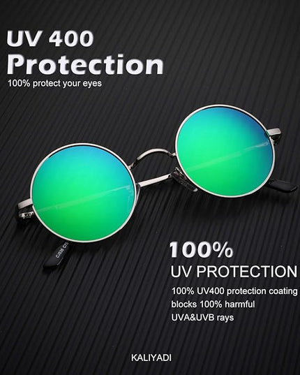 KALIYADI Round Polarized Sunglasses for Men Women Retro Metal Hippie Circle Style Sun Glasses UV Protection