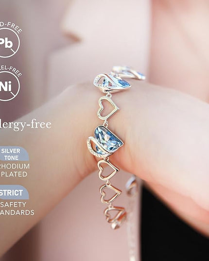 Leafael Infinity Love Heart Link Bracelets, Birthstone or Healing Stone Crystal Bracelet for Women, Silver Tone Jewelry Gifts for Her, 7-inch Chain and 2-inch Extender