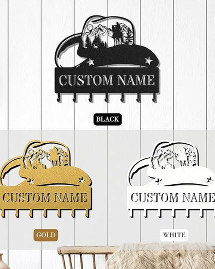 LOWACOS Personalized Key Holder for Wall, Custom Metal Cowboy Key Hooks with Name, Meta Jacket Holder Hooks Organizer Rack, Jacket Hanger Decor for Kitchen, Entryway, Hallway, Office, Doorway