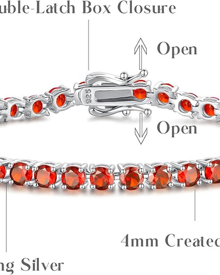 FANCIME Birthstone Bracelet Sterling Silver Gemstone Tennis Bracelets Fine Jewelry Wedding Bridal Prom Birthday Gift for Women Her, Length 7.2 Inch Width 4mm