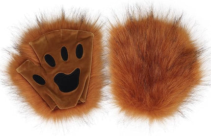 HAOAN Wolf Paw Gloves Faux Fur Cat Fingerless Mittens Winter Warm Cosplay Halloween Fancy Party Costume Accessories