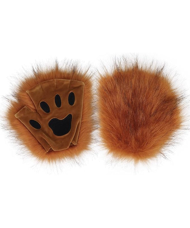 HAOAN Wolf Paw Gloves Faux Fur Cat Fingerless Mittens Winter Warm Cosplay Halloween Fancy Party Costume Accessories