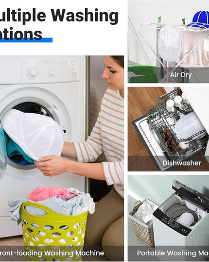 YEENOR Hat Washer Cage for Washing Machine - Baseball Cap Cleaner Rack, Ball Cap Washing, Dishwasher Safe, Perfect for Cleaning and Protecting Hats in Dishwasher (White 1 Pack with Bag)
