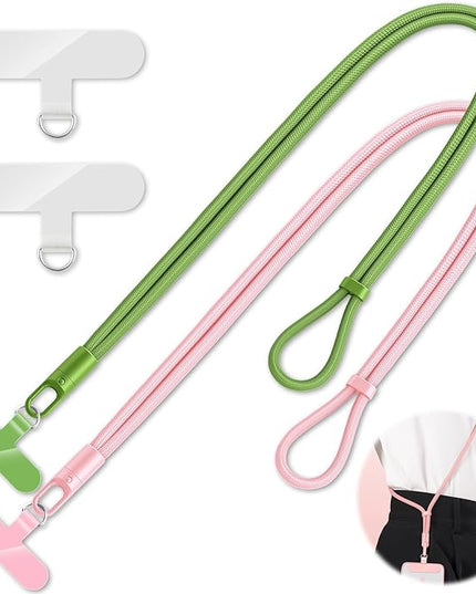 2 Pack Phone Lanyard,2×Phone crossbody strap,4×Tether Tabs,Universal Cell Phone Multifuctional Patch Polyester Lanyards,Cell Phone Lanyards for Women and Men(pink+green)