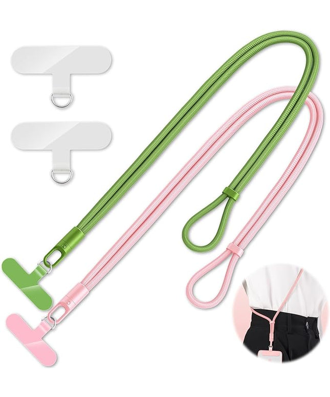 2 Pack Phone Lanyard,2×Phone crossbody strap,4×Tether Tabs,Universal Cell Phone Multifuctional Patch Polyester Lanyards,Cell Phone Lanyards for Women and Men(pink+green)