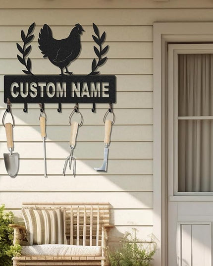 LOWACOS Personalized Key Holder for Wall, Custom Metal Chicken Key Hooks with Name, Meta Jacket Holder Hooks Organizer Rack, Jacket Hanger Decor for Kitchen, Entryway, Hallway, Office, Doorway