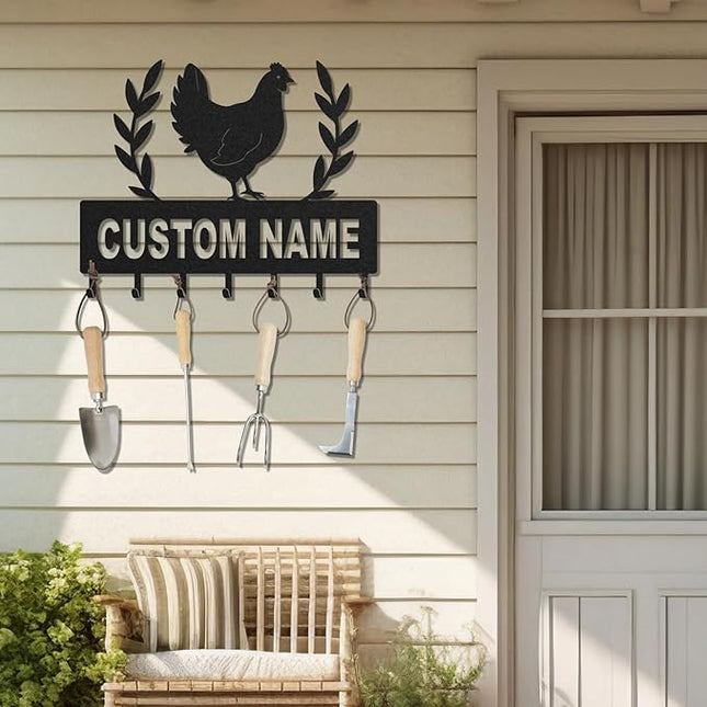 LOWACOS Personalized Key Holder for Wall, Custom Metal Chicken Key Hooks with Name, Meta Jacket Holder Hooks Organizer Rack, Jacket Hanger Decor for Kitchen, Entryway, Hallway, Office, Doorway