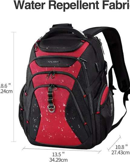 KROSER Travel Laptop Backpack 17.3 Inch XL Computer Backpack with Hard Shell Saferoom RFID Pockets Water-Repellent Business College Daypack Stylish Bag for Men/Women-Black Red